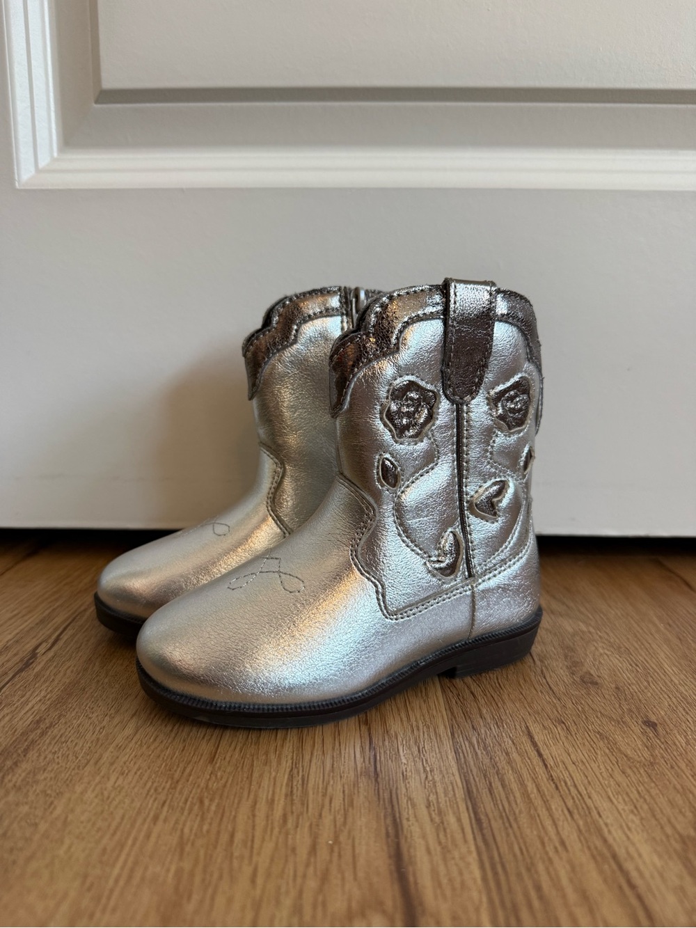 zara kids • size 7 toddler • metallic cowboy boots silver rose gold rose western - Picture 2 of 4